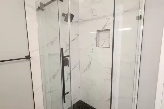 Walk-in shower, white tiles Robbinsville NJ